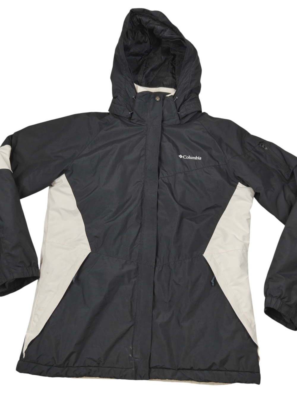 Columbia Women's L Winter Jacket Hooded Waterproof Insulated Black Cream Coat